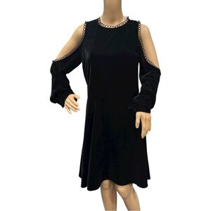 Shoshanna Dress Womens Sz 8 Black Velvet Cold Shoulder Long sleeves Formal